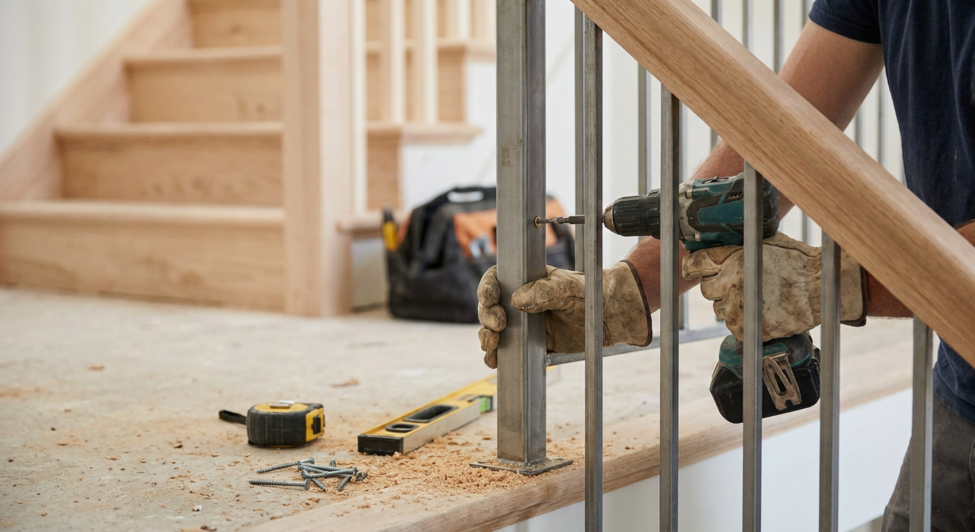 stair railing installation – installation detail