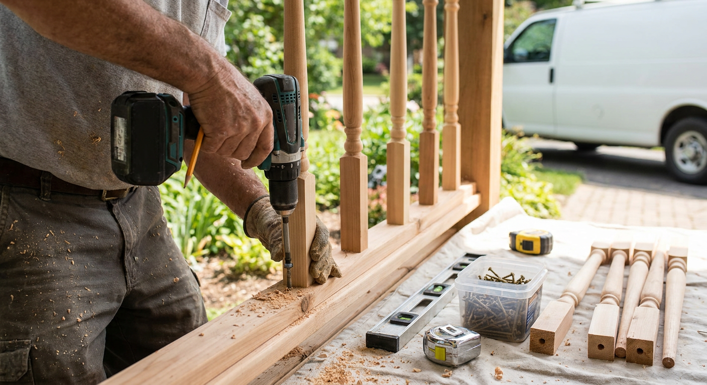 porch railing installation – installation detail